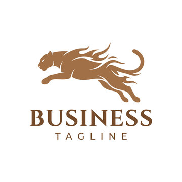 Flaming cheetah panther silhouetted logo on white background.