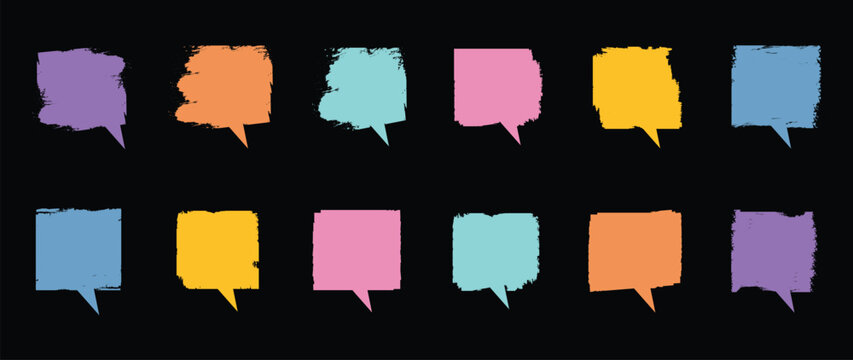Text box frame set with colorful rectangle shape. Hand drawn marker brush stroke text message frame background. Quotation mark dialog speech, square, text talk message , chat, banner design template.