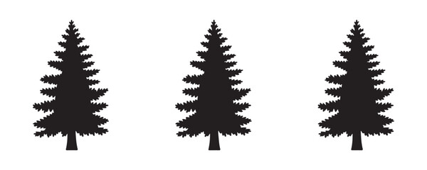 Fototapeta premium Silhouette of spruce pine trees for christmas forest landscape design elements collection on background.