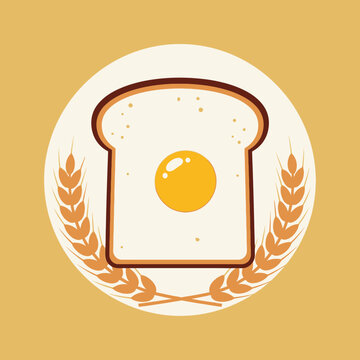Fried egg on bread with wheat wreath icon.