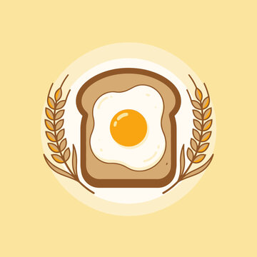 Fried egg on toast with wheat stalks illustration.