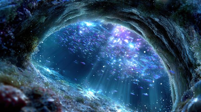 Ethereal View Through a Stone Arch Underwater