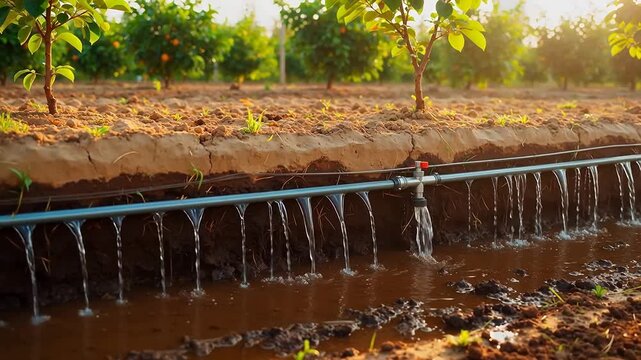 Subsurface Drip Irrigation Moisturizing Fruit Orchard Soil