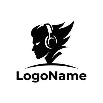 Gamer head silhouette with headphones logo mascot