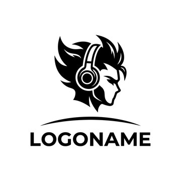 Gamer mascot logo featuring man with headphones