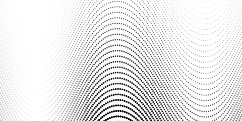 Fototapeta premium Dotted wave line background. Abstract halftone wave stripes texture. Vector tech curve dashed lines wallpaper. Black white warped dynamic backdrop for poster, booklet, leaflet, presentation, brochure