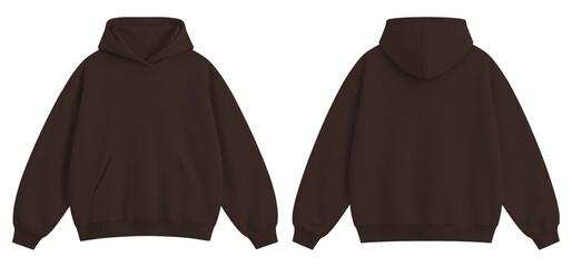 Plain Dark Brown Oversized Blank Hoodie Mockup Front and Back View Isolated on Transparent Background © Daily Mockups