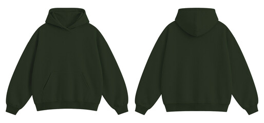 Army Green Oversized Blank Hoodie Mockup Front and Back View Isolated on Transparent Background © Daily Mockups