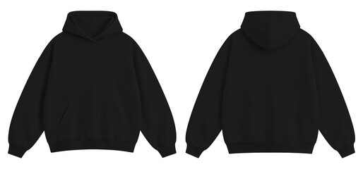 Black Oversized Blank Hoodie Mockup Front and Back View Isolated on Transparent Background © Daily Mockups
