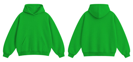 Bright Green Oversized Blank Hoodie Mockup Front and Back View Isolated on Transparent Background © Daily Mockups