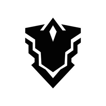 Geometric abstract shield logo with sharp angles.