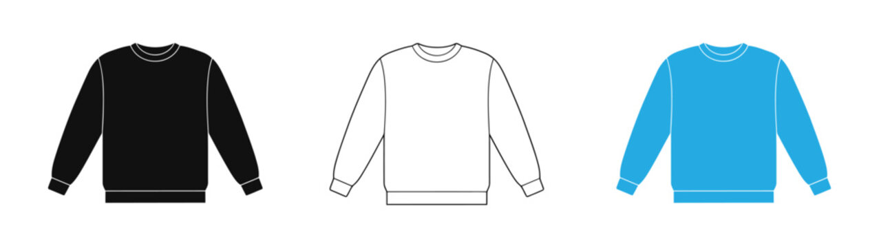 Sweatshirt icons Collection of black, White, And blue crew neck  in solid colors for design and branding purposes vector illustration .