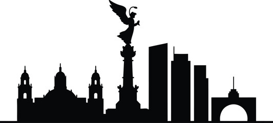 Silhouette of city skyline with statue and various buildings  urban landscape © MD HASAN