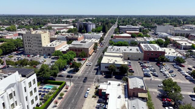 aerial oribt of downtown visalia california