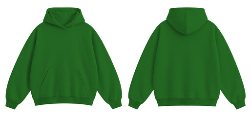 emerald Green Oversized Blank Hoodie Mockup Front and Back View Isolated on Transparent Background © Daily Mockups
