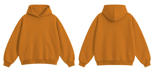 Orange Oversized Blank Hoodie Mockup Front and Back View Isolated on Transparent Background © Daily Mockups