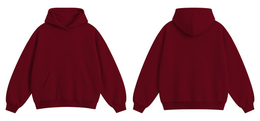 Plain Burgundy Oversized Blank Hoodie Mockup Front and Back View Isolated on Transparent Background © Daily Mockups