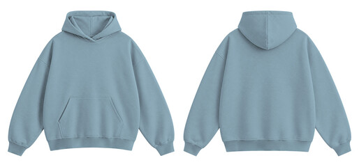 Plain Baby Blue Oversized Blank Hoodie Mockup Front and Back View Isolated on Transparent Background © Daily Mockups