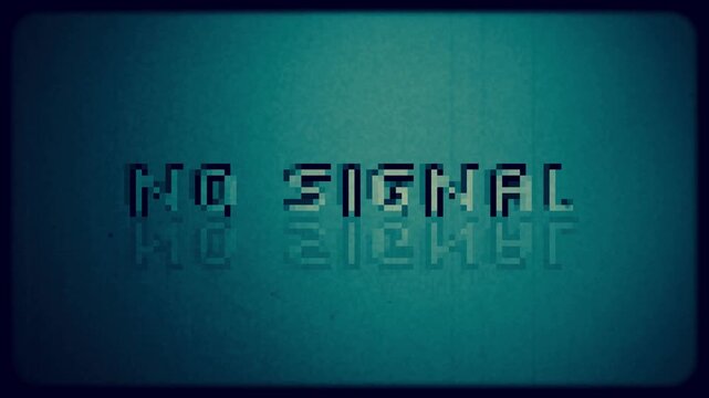 No Signal text animation with retro style 16mm film frame and grain effects