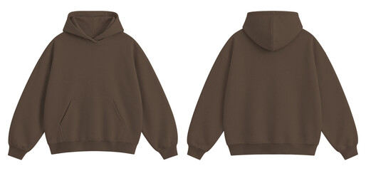 Plain Dark Brown Oversized Blank Hoodie Mockup Front and Back View Isolated on Transparent Background © Daily Mockups