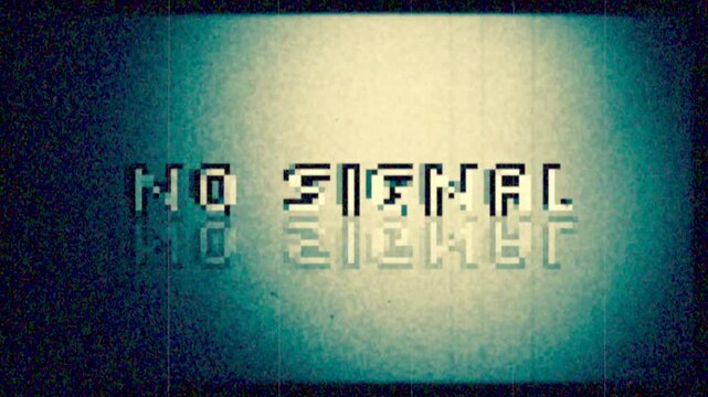 No Signal text animation with retro style 16mm film frame and grain effects