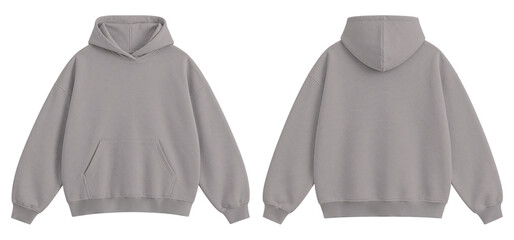 Plain Gray Oversized Blank Hoodie Mockup Front and Back View Isolated on Transparent Background © Daily Mockups