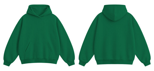 Plain Green Oversized Blank Hoodie Mockup Front and Back View Isolated on Transparent Background © Daily Mockups