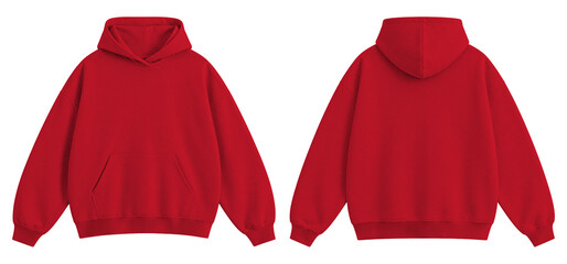 Red Oversized Blank Hoodie Mockup Front and Back View Isolated on Transparent Background © Daily Mockups