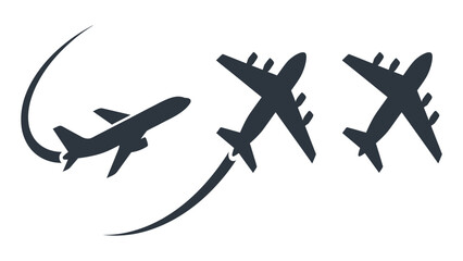 Airplanes flying in the sky are displayed as minimalist icons to represent global travel and aviation logistics. © Sadee Girl