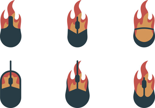 Computer mice on fire with flames burning on top  burning computer peripherals