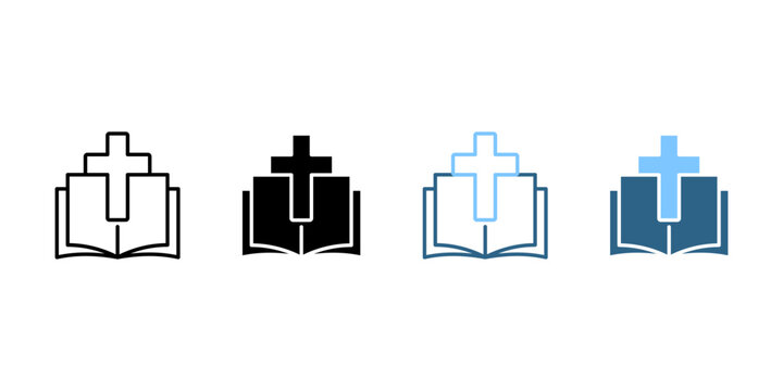 Open Bible Cross icon set multi style 