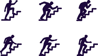 Set of people climbing up and down stairs in various positions and movements slowly  simple silhouettes © Kahima