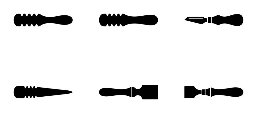Leather Crafting Tools Set, Hand Stamping Tools, Carving Chisels, Silhouette Vector Icons