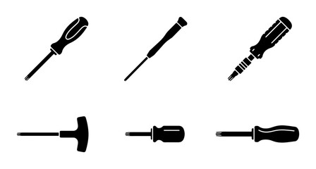 Fototapeta premium Screwdriver Icons Set, Precision Tools Collection, Hand Tool Vector Graphics for DIY and Repair