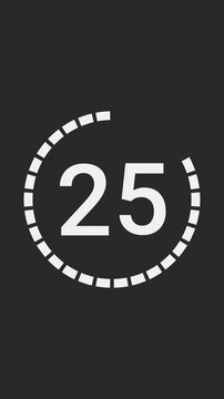 Vertical video animation of a stopwatch with sliding numbers that count down from 30 seconds to zero - 30 second countdown.