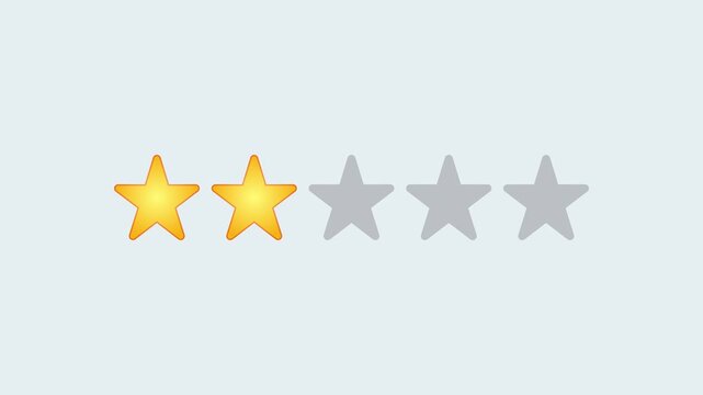 Video animation of a fictional website showing a mouse cursor clicking on a 1- to 5-star rating. Business concept for online star ratings.