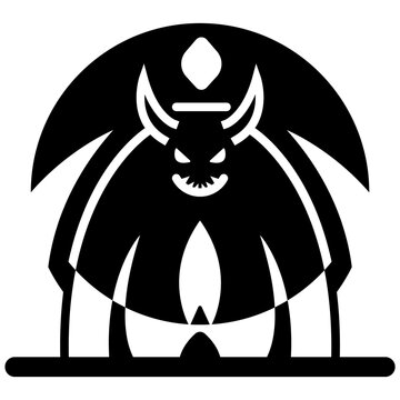 Bold minimalist icon of a scary devil monster with horns