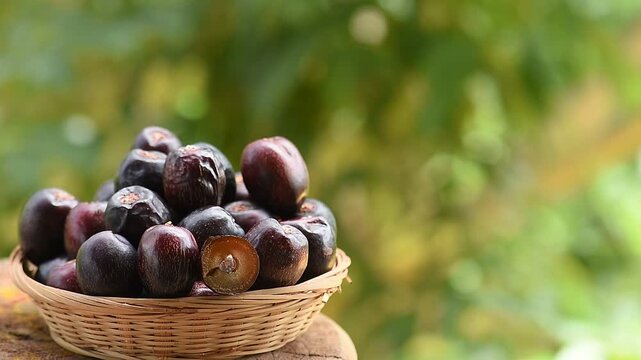 Date palm or Phoenix dactylifera fruits on natural background.