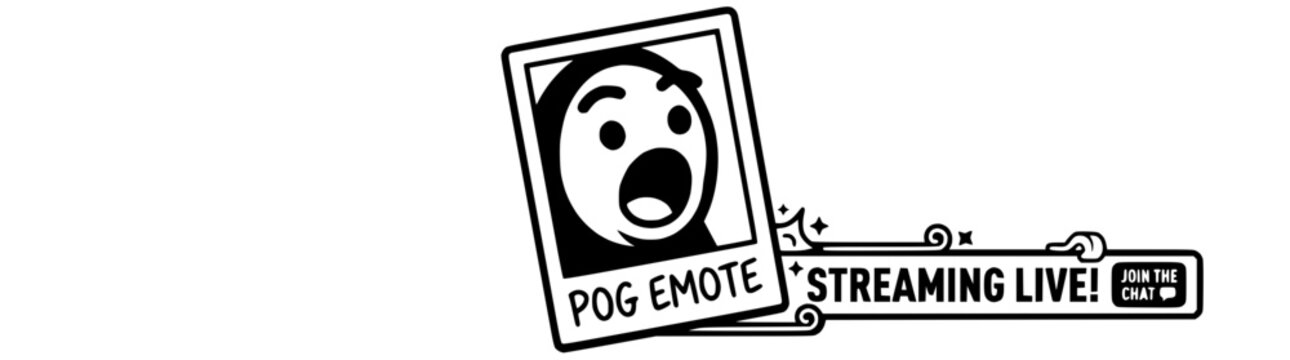 Streaming live banner with pog emote face illustration