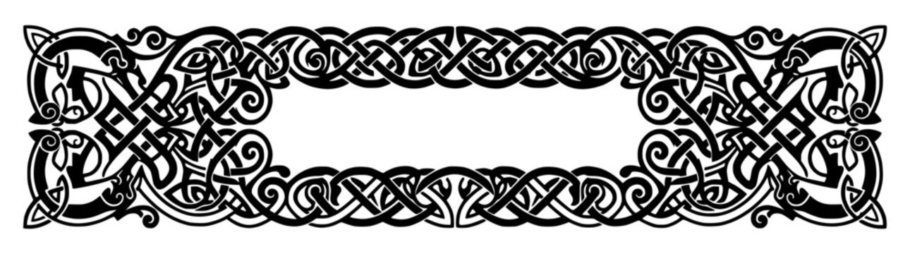Celtic knotwork horizontal border with intricate tribal patterns