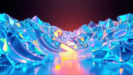 Fototapeta na wymiar Abstract crystal formation. Vibrant blue hues dominate, reflecting light. Red glow emanates from center, creating dramatic effect. Futuristic design.