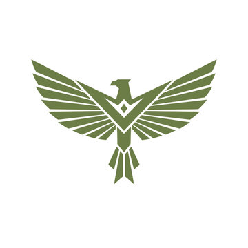 Geometric green eagle falcon wings spread logo vector.