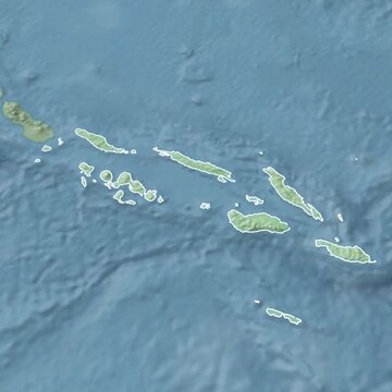 Animated 3-dimensional map of Solomon Islands with borders in format 1080p