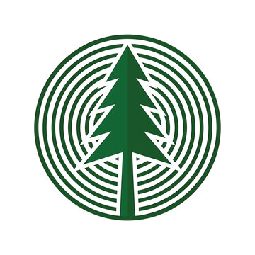 Pine tree logo with circular growth rings. Sustainable forestry emblem design Eco-friendly forestry logo with a pine tree and growth rings on white background