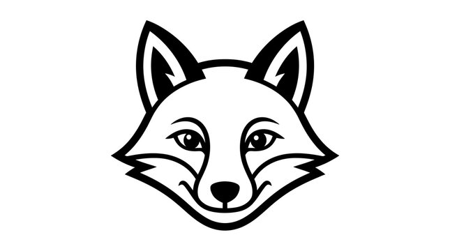 Fox head portrait icon stylized black and white line art vector for modern graphic logo.