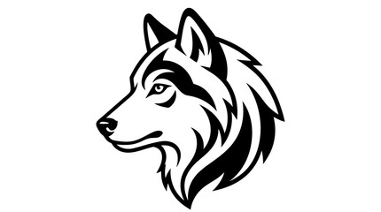 Fototapeta premium Wolf head profile icon black and white vector art design for emblem or logo graphic element.