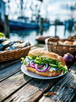 Herring Sandwich by the Waterfront - AI Generative
