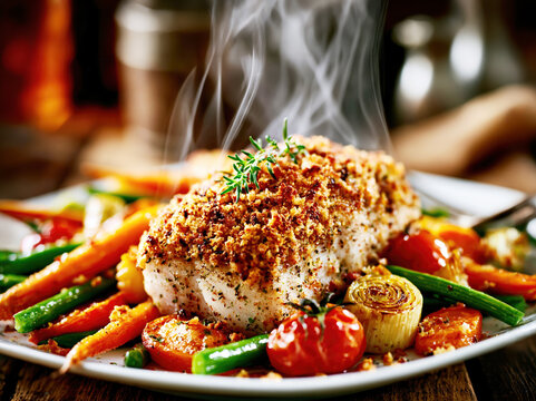 Herb Crusted Baked Cod with Roasted Vegetables &ndash; AI Generative
