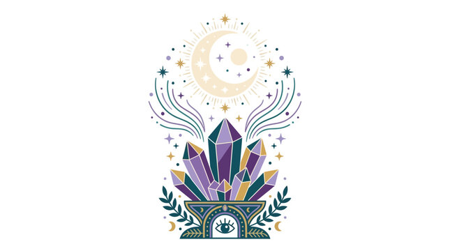 Mystical Crystals Moon Celestial Graphic