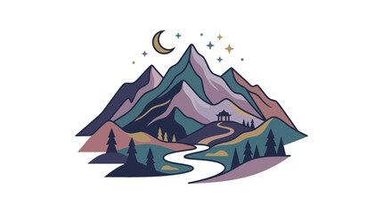 Obraz premium Stylized Mountain Landscape Illustration